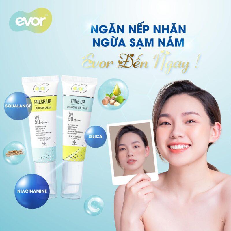 NGĂN NẾP NHĂN NGỪA SẠM NÁM - EVOR ĐẾN NGAY!-kem chống nắng- nước hoa evor